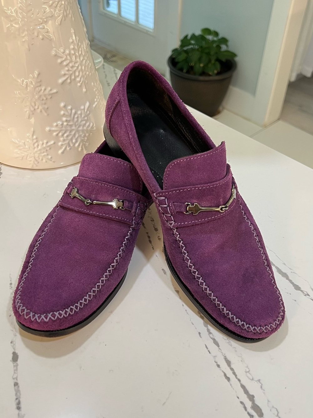 Bruno Magli Pittore Purple Suede Horsebit Loafers - Men's Size 9 M Made Italy